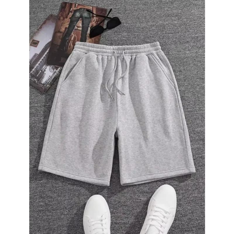 Pantaloncini sportivi da uomo in cotone sciolto grigio tinta unita quattro stagioni, casual, con coulisse in vita, pantaloncini da palestra da uomo