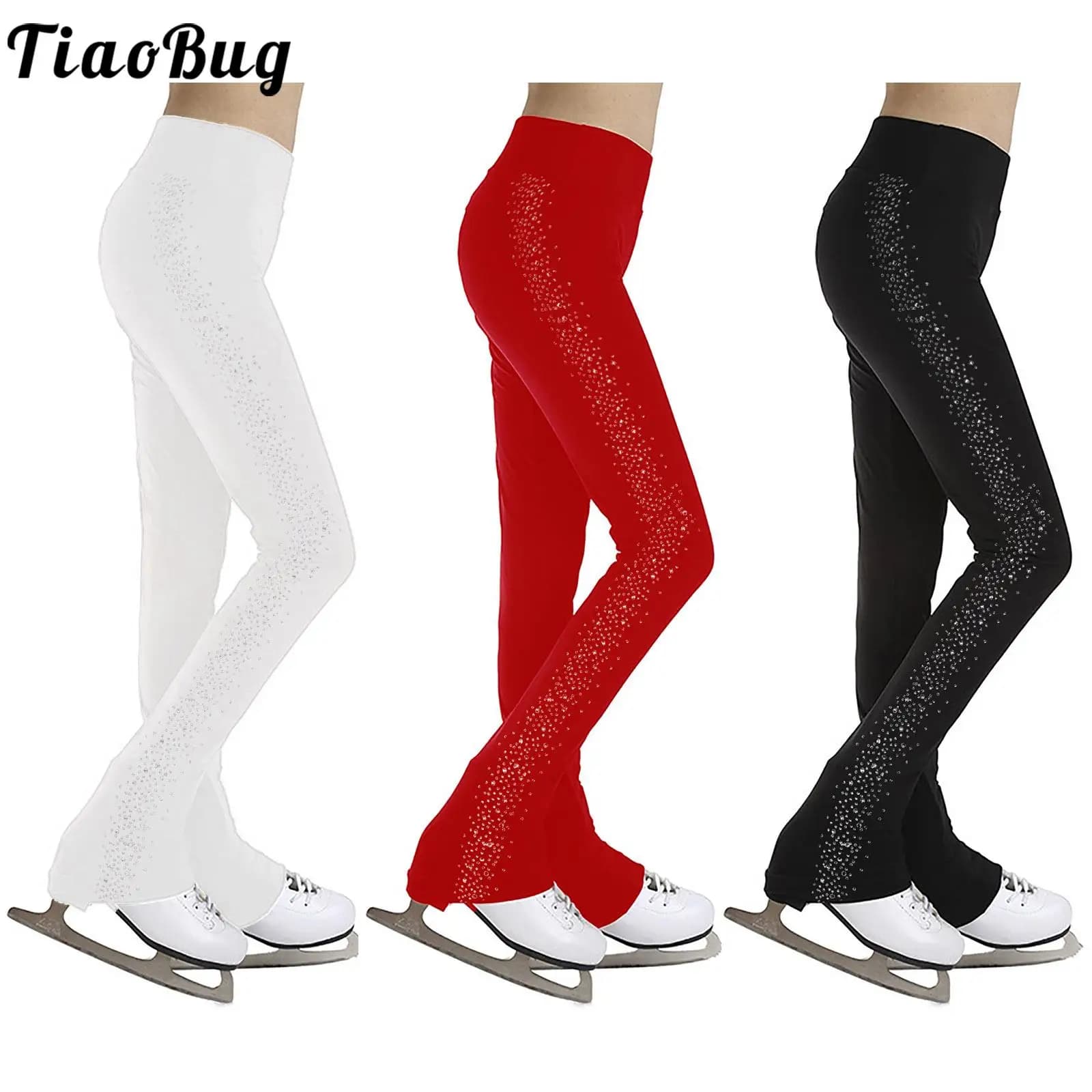 Pantaloni da pattinaggio di figura per bambini, ragazzi e ragazze, cintura elastica, strass, collant, leggings, pantaloni da allenamento per ginnastica, pattinaggio su ghiaccio per adolescenti