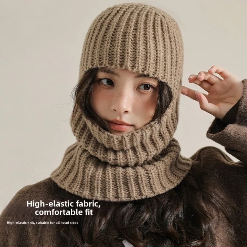 Solid Color Winter Balaclavas Cap Windproof Neck Warmer Full Face Pullover Cap Ear Protection Hat Soft Ski Knitted Mask Riding
