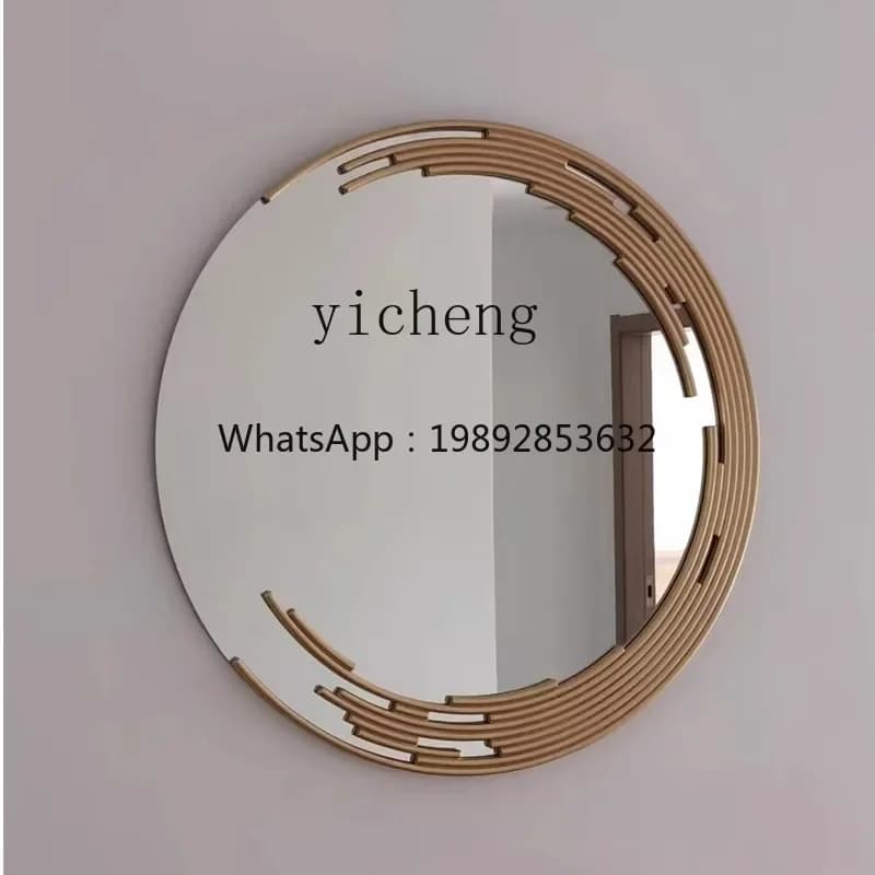 French retro fireplace decorative mirror light luxury solid wood dressing round bathroom makeup mirror