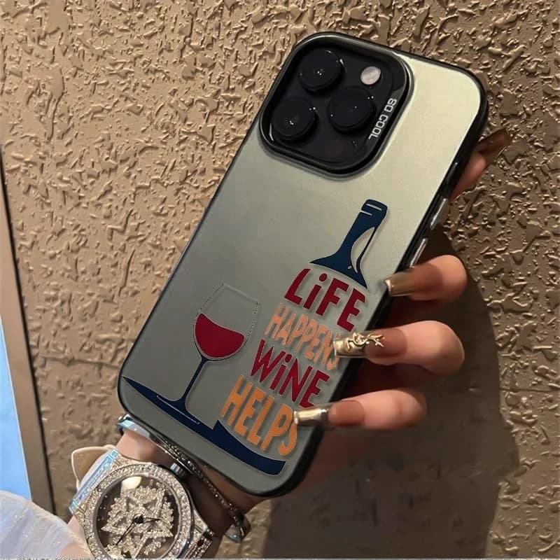 Cover per iPhone con Citazione Divertente sul Vino per iPhone 17 Air 16 15 14 11 Pro 13 12 Mini XR 8 7, Custodia Rigida Opaca Antiurto con Bumper Laser