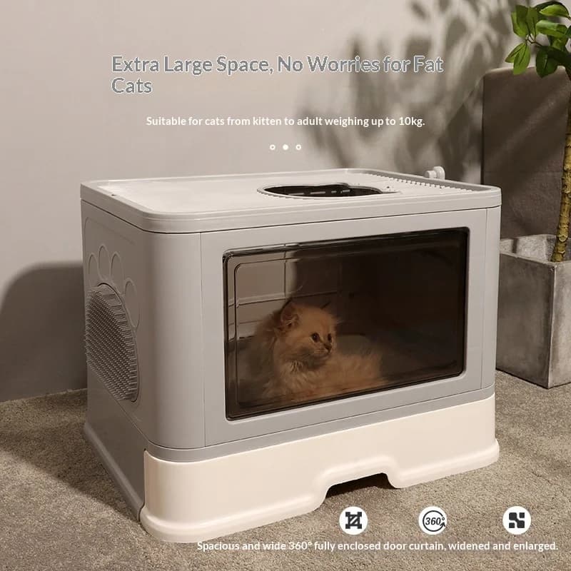 Lettiera per Gatti XL Pieghevole Completamente Chiusa con Ingresso Superiore, Toilette Anti-Schizzi e Anti-Odore per Gatti da Interno