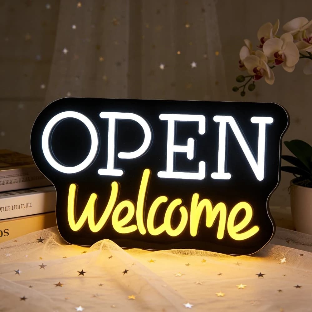 Insegna al Neon LED 'Open' con Luce Calda di Benvenuto per Negozi, Caffè, Bar, Casa, Feste, Decorazione Murale, Luce Notturna
