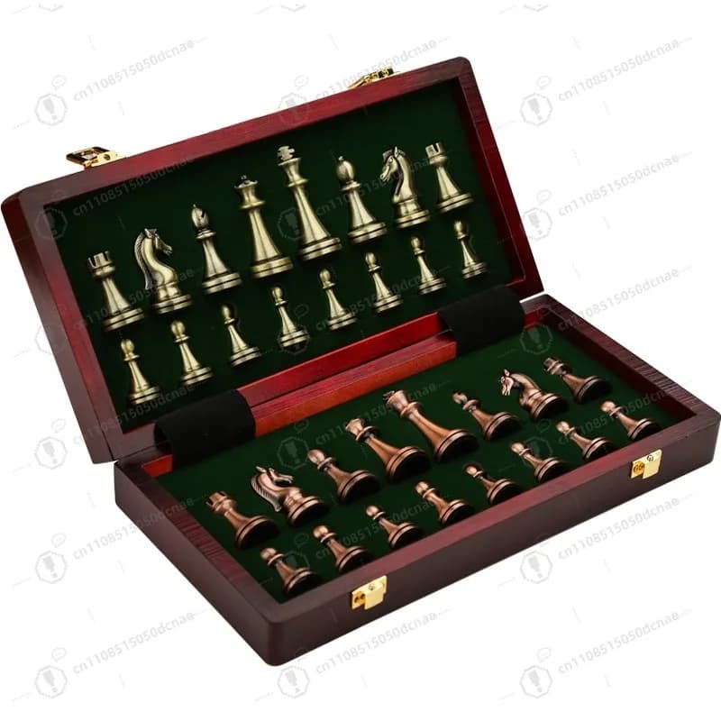 Set di Scacchi in Metallo con Scatola Regalo, Scacchiera Pieghevole in Legno, Ornamento per Stanza, Scacchi per Bambini e Principianti