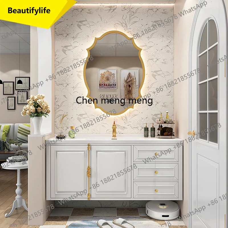 Armadio Bagno Moderno Europeo A17 in Rovere con Specchio Integrato e Organizer - Mobile Contenitore per Bagno