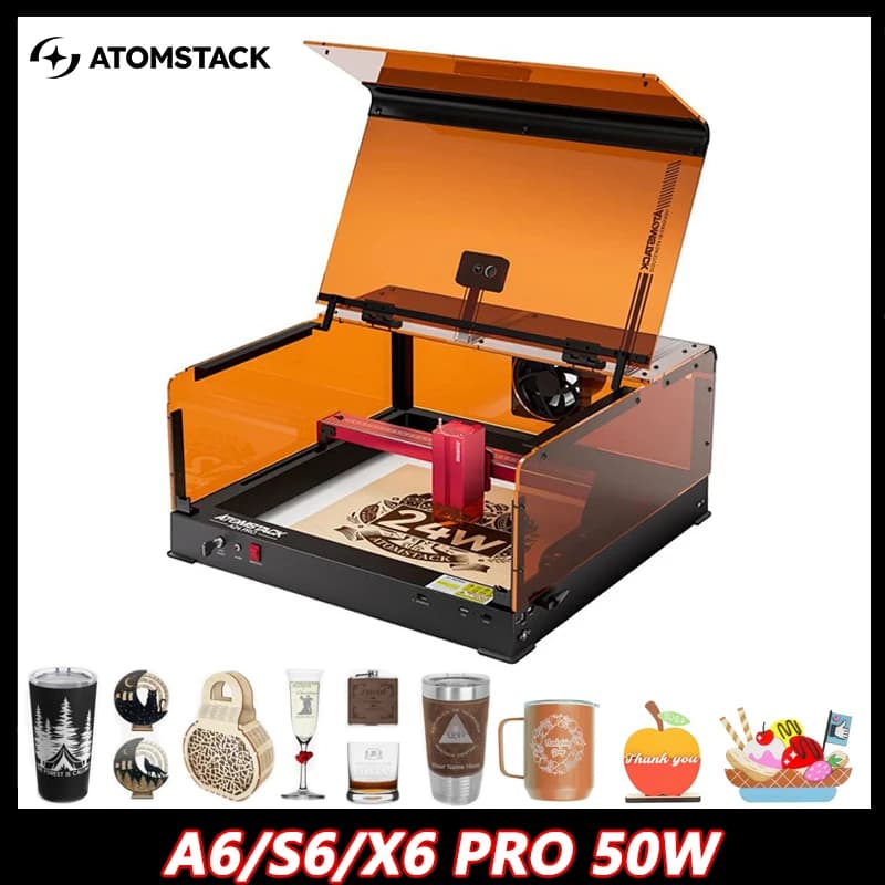 Atomstack A6 X6 Ultra 50W Macchina per incisione laser Wifi Telaio monopezzo Legno Acciaio inossidabile Tazza d'acqua Macchina per incisione su pietra