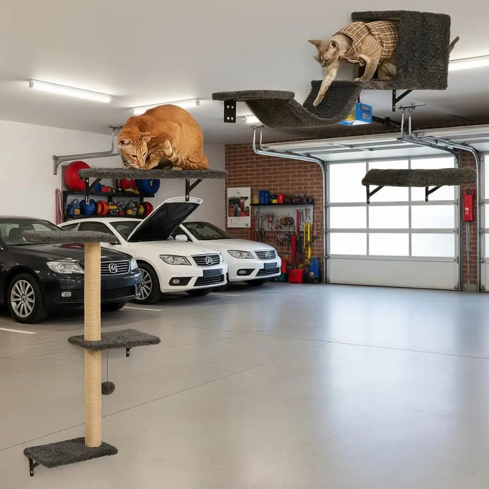 Mensole da Parete per Gatti, Set di Mobili 4 in 1 Stabile e Sicuro, Parete da Arrampicata in Legno con Tiragraffi o Cartongesso da 16 Pollici - Grigio