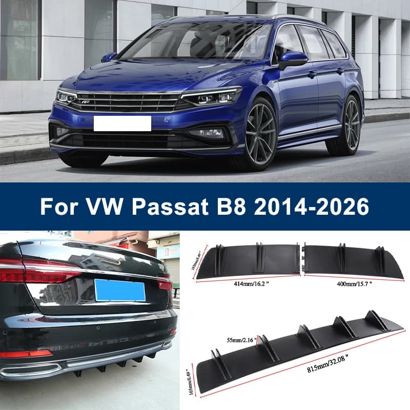2-Segment Shark Fin Rear Diffuser For Volkswagen VW Passat B8 2014-2026 Rear Bumper Lip Splitter Chassis Spoiler Tuning Parts