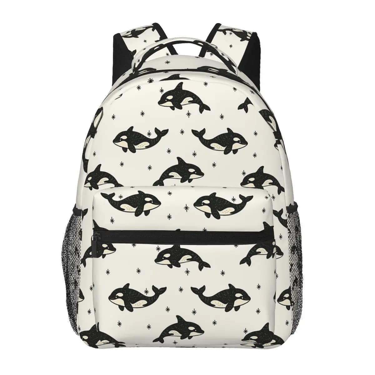 Killer Whale Orca Pattern Student Backpack School Bag Hiking Travel Daypack for Boys Girls Fashion Bookbag Shoulder Bags