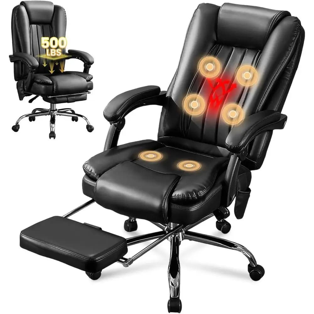 Sedia da Ufficio Ergonomica con Schienale Alto e Poggiapiedi, Vibrazione a 6 Punti, Riscaldamento per Persone Alte e Robuste, Supporta fino a 227 kg