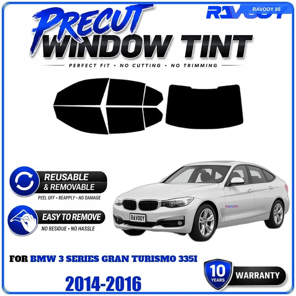 Precut Window Tint, Reusable Removable EPU Film, Custom Fit for Bmw 3 Series Gran Turismo 335i 2014-2016, UV Heat Protection