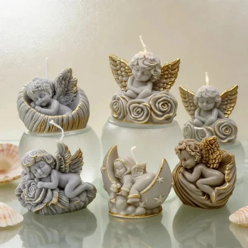 2026 Latest Models Angel Shaped Silicone Candle Molds Cute Rose Wing 3D Cherub SleepMoon Design DIY Resin Aroma Home Decor Shell