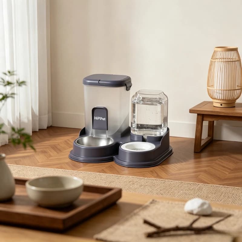 Pet Water Dispenser & Food Feeder Combo, Large Capacity Automatic Drinking Bowl, Anti-Slip Moisture-Proof Feeding Set