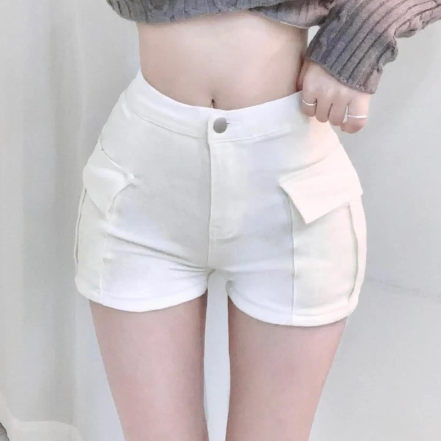 51STUDIO High Waist Elastic Shorts Women's Tight Fit Butt Lifting Cargo Pants Casual Straight Leg Cotton Shorts