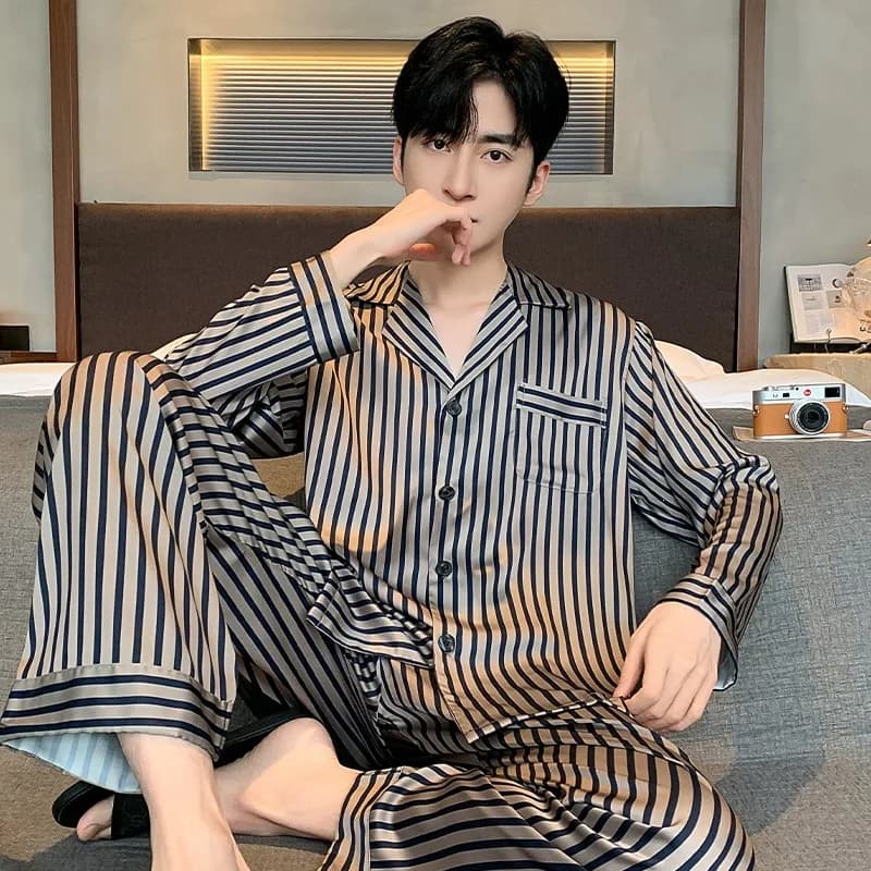 Pajamas Men's Long Sleeve Suit 2026 New Spring Autumn Season Fatty Fattening Large Loose Large Size Thin Spring Autumn
