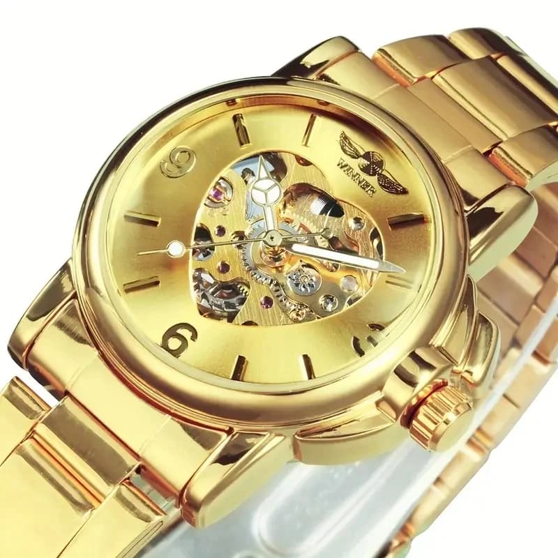 Elegant Women's Automatic Mechanical Watch - Luxurious Gold Skeleton Dial, with Luminous Hands, Stainless Steel Strap, Suitable for Formal and Casual Occasions, Non-High-End Daily Watch - Ideal Gift for Women for Christmas, Birthdays, New Year, and Perfect Choice for Thanksgiving