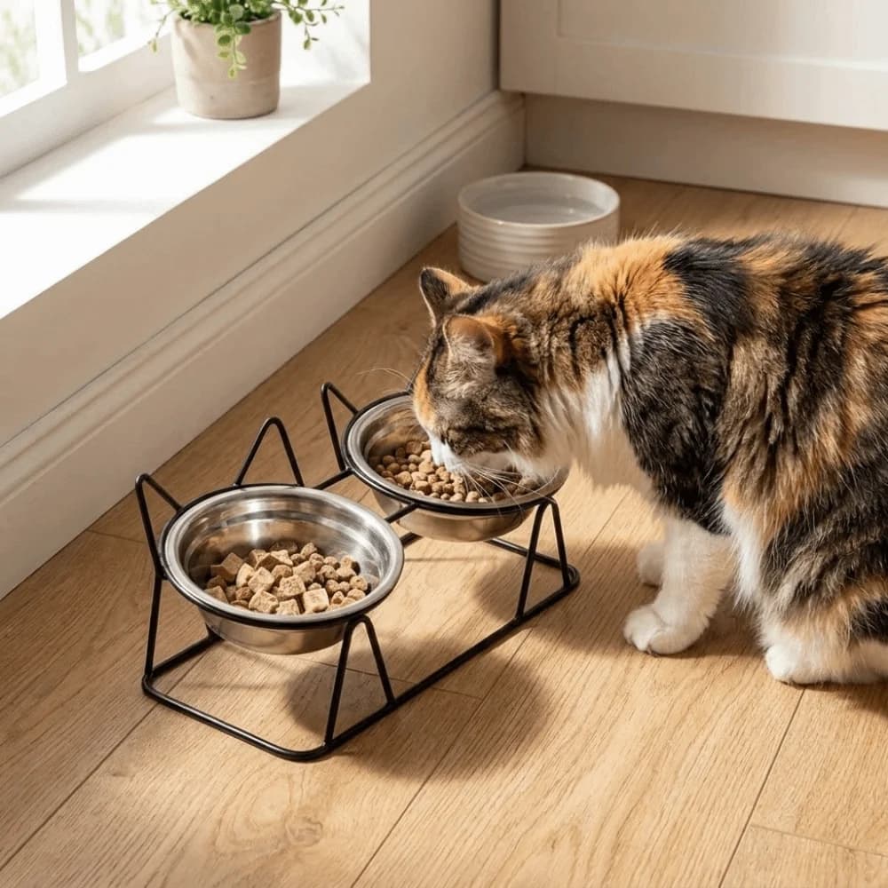 Fall-Resistant Raised Pet Feeding Bowls Thickened Anti Overturning Cat Double Bowls with Stand Water Food Bowl