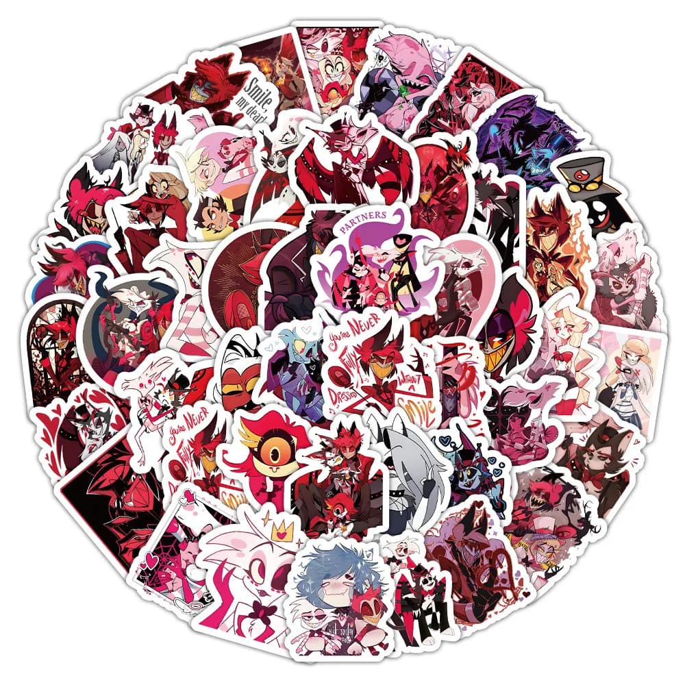 100 Pezzi Adesivi Impermeabili Anime Hazbin Hotel per Casco, Bicicletta, Diario, Astuccio - LanLanStickersWorld