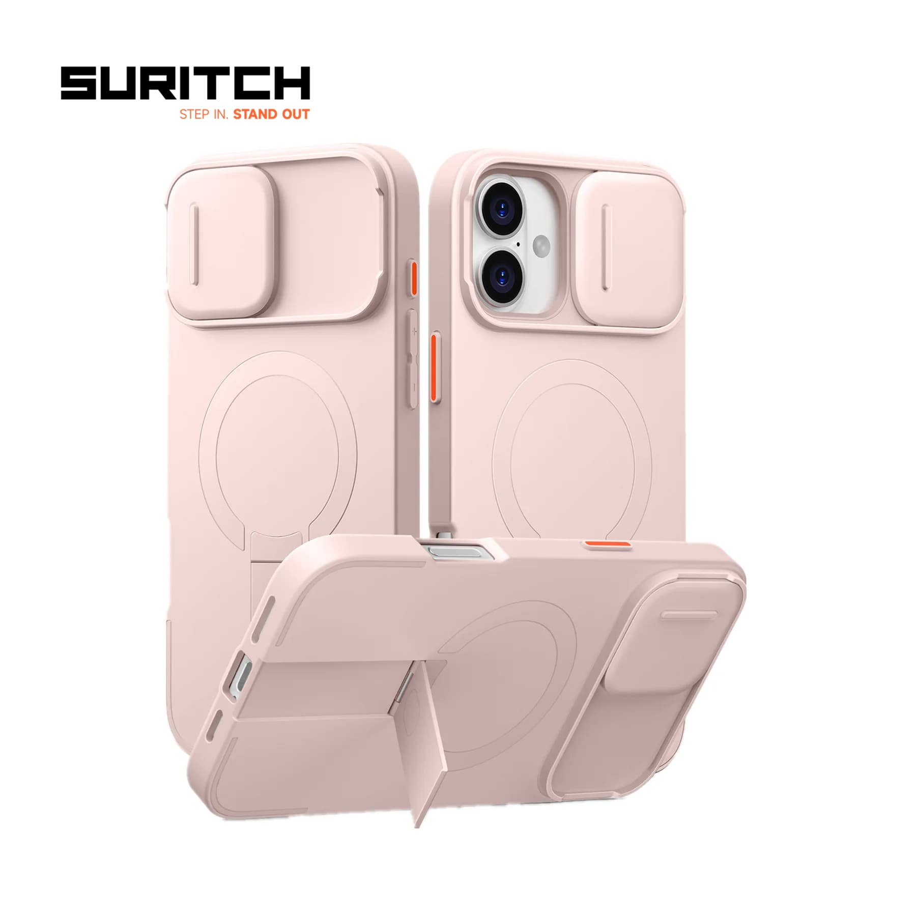 SURITCH per iPhone 16 Pro Max Custodia con supporto Custodia per cellulare Protezione per fotocamera Custodia protettiva antiurto per fotocamera scorrevole