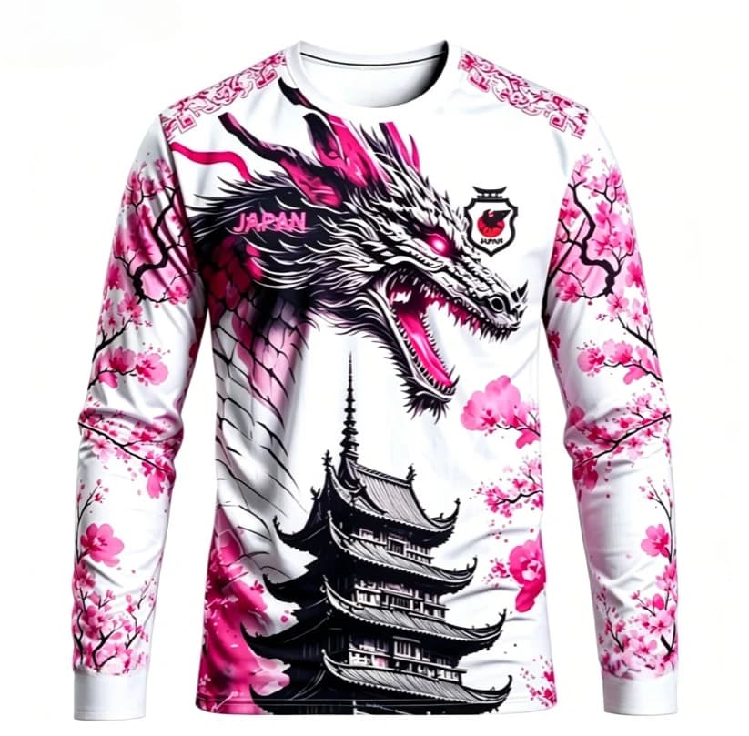 New Japanese round neck men's casual T-shirt 3D printed pattern quick drying breathable sports long sleeved top Japanese trend