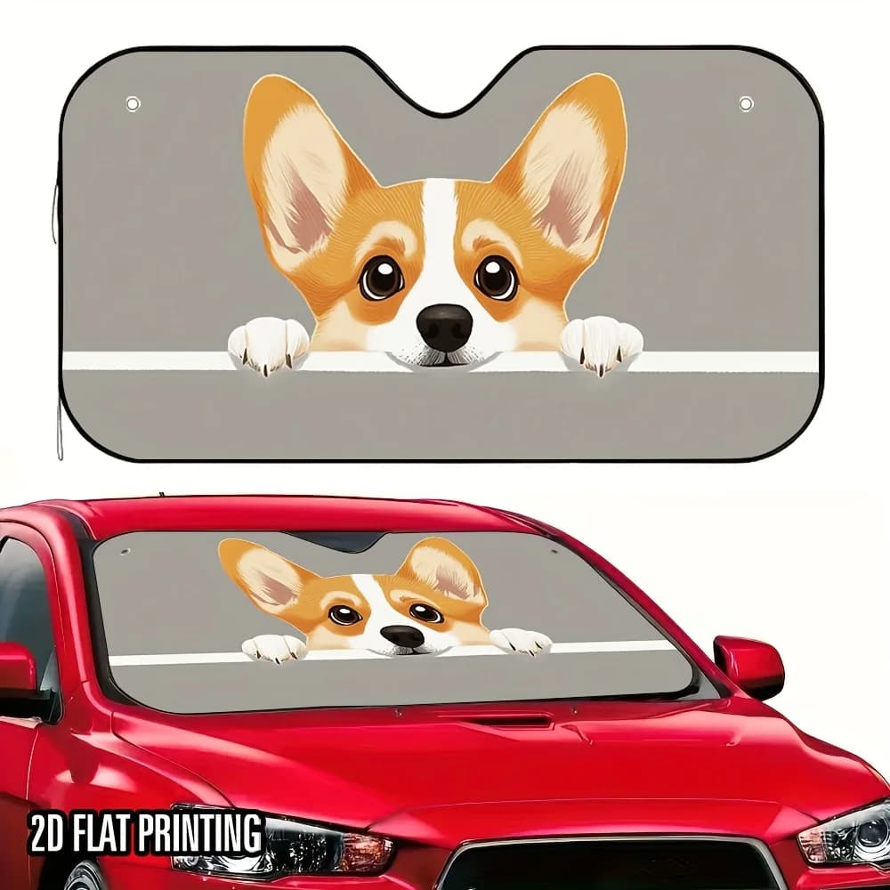 1 Pezzo Parasole Auto con Corgi Curioso - Adatto per Parabrezza Auto con 4 Ventose, Materiale Resistente al Calore e Vivace Effetto 2D