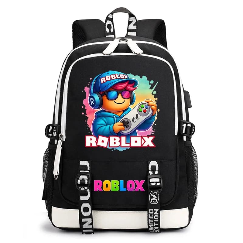 Zaino Roblox con porta di ricarica USB, zaini scolastici alla moda per ragazzi e ragazze, zaino leggero e resistente per bambini per l'uso quotidiano