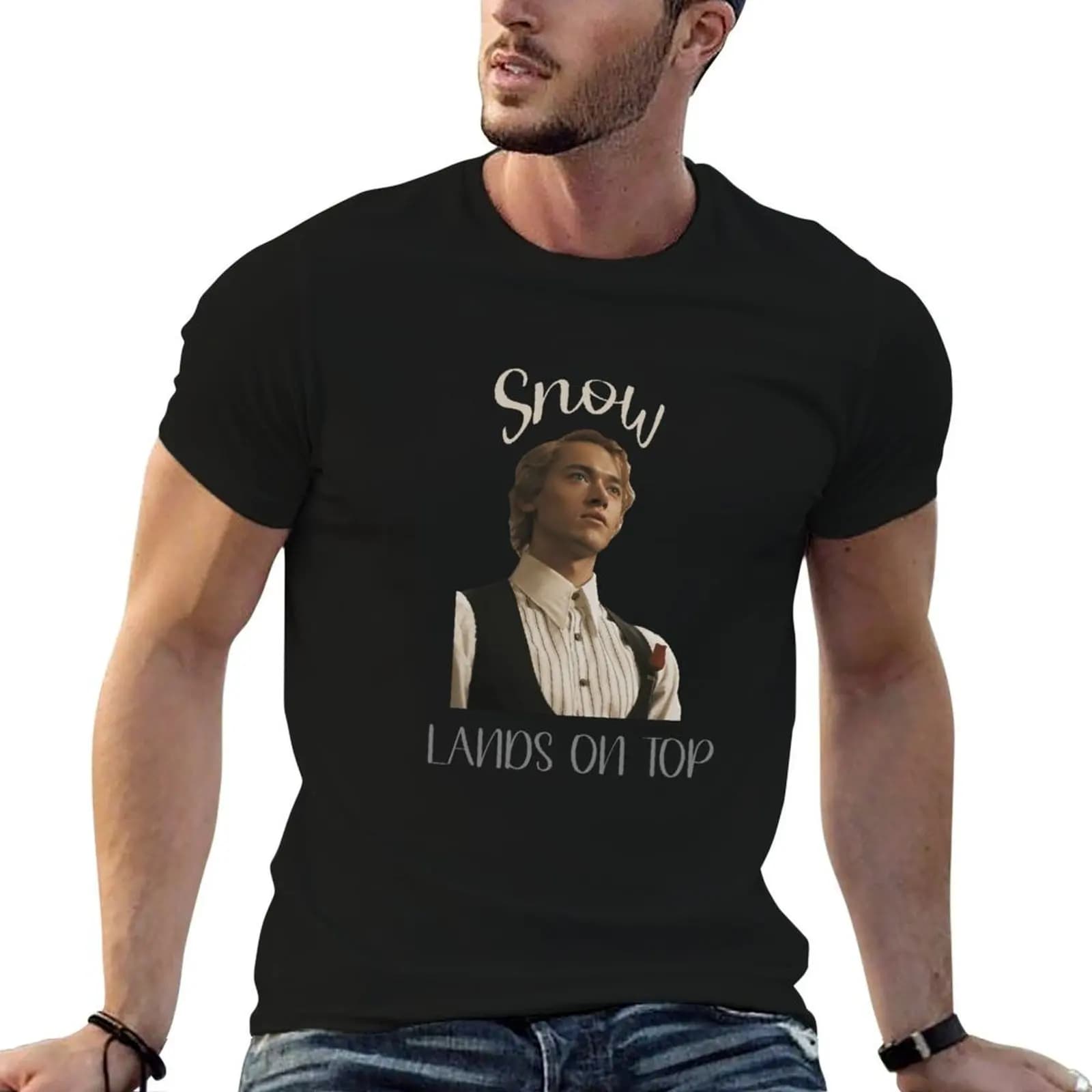 Maglietta Snow Lands on Top-Coriolanus, magliette anime oversize da uomo, maglietta in cotone pesante, maglietta con stampa personalizzata