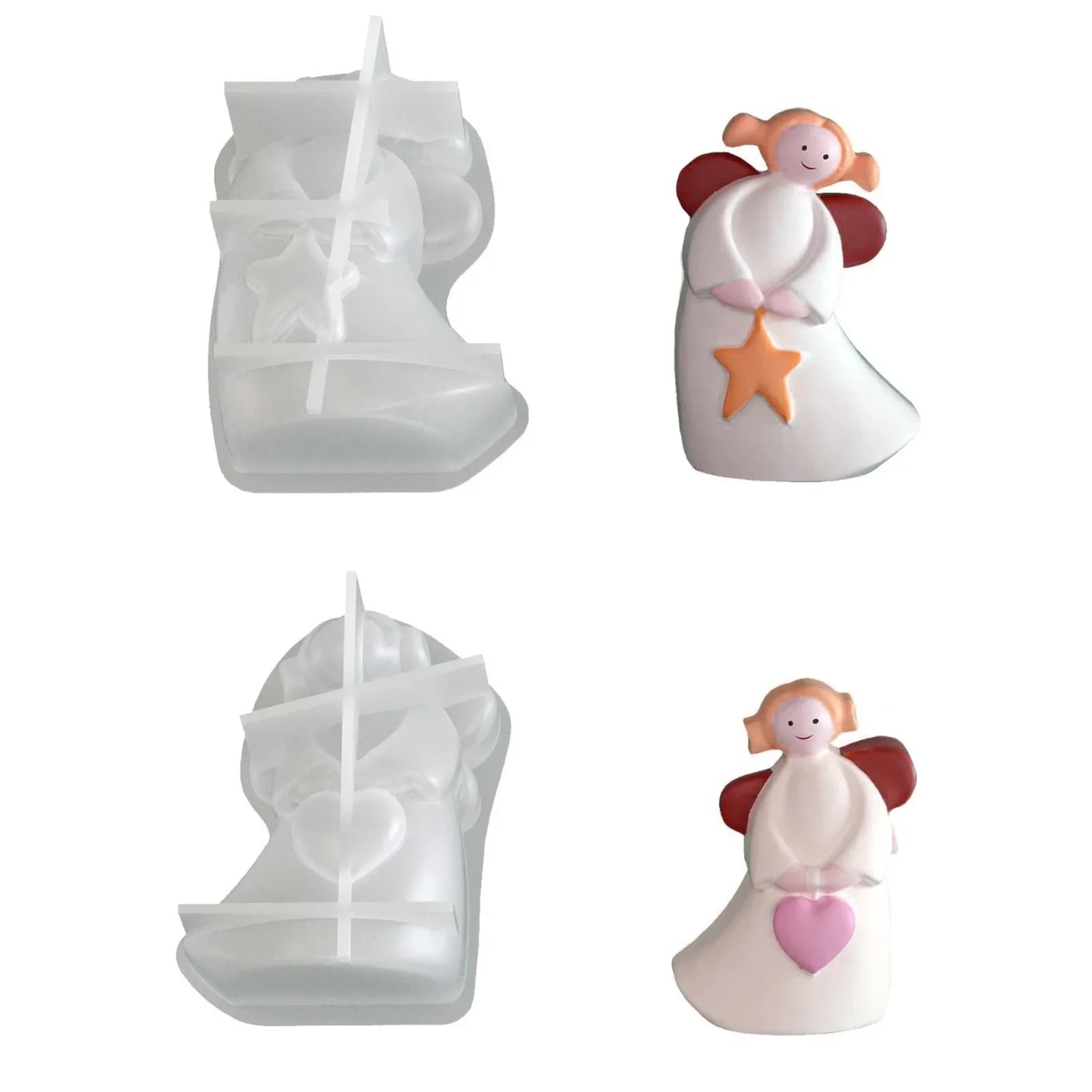 Stampo per Candele a Forma di Angelo, Stampo per Angelo, Stampo Fai da Te per Ornamenti in Resina Epossidica a Forma di Cuore e Stella, Stampo per Candele Aromaterapiche