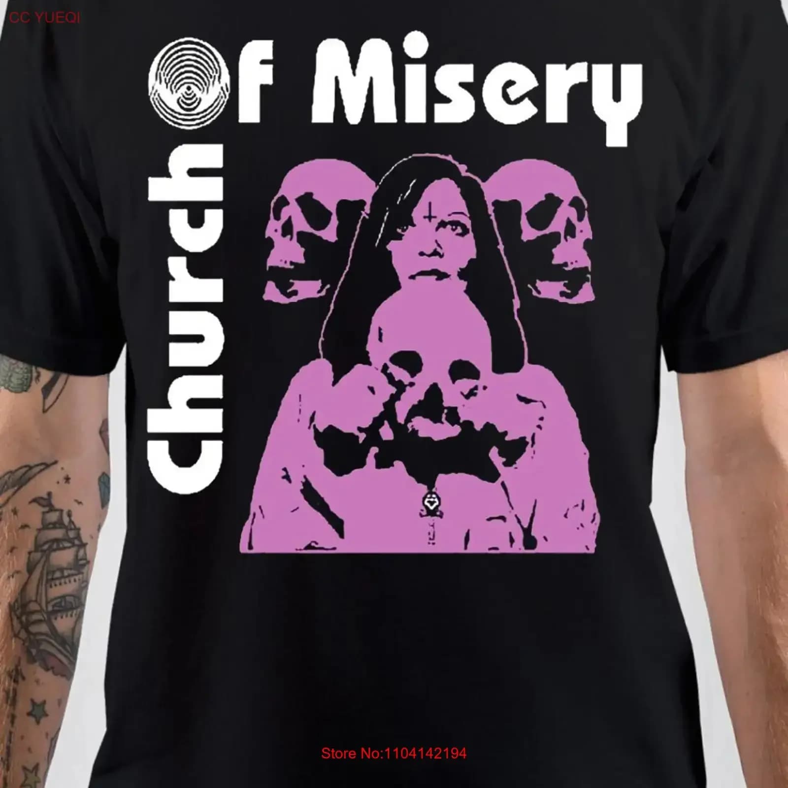Maglietta Church Of Misery in cotone nero, tutte le taglie dalla S alla 345XL, per i fan, vintage, effetto lavato, morbida, casual, unisex, leggermente streetwear, versatile.