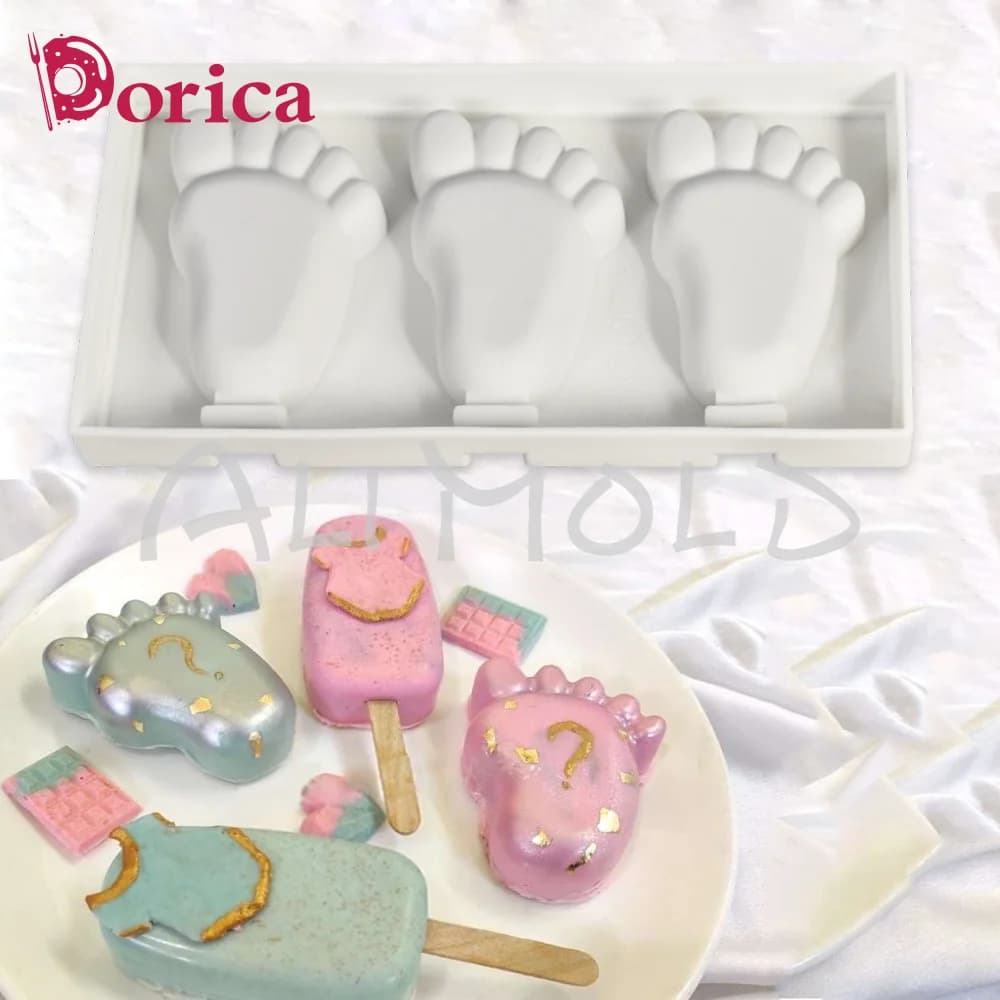 3D DIY Foot Pattern stampo per ghiaccioli in Silicone strumenti ecologici fatti a mano Dessert congelatore succo vassoio per cubetti di ghiaccio stampo per barile
