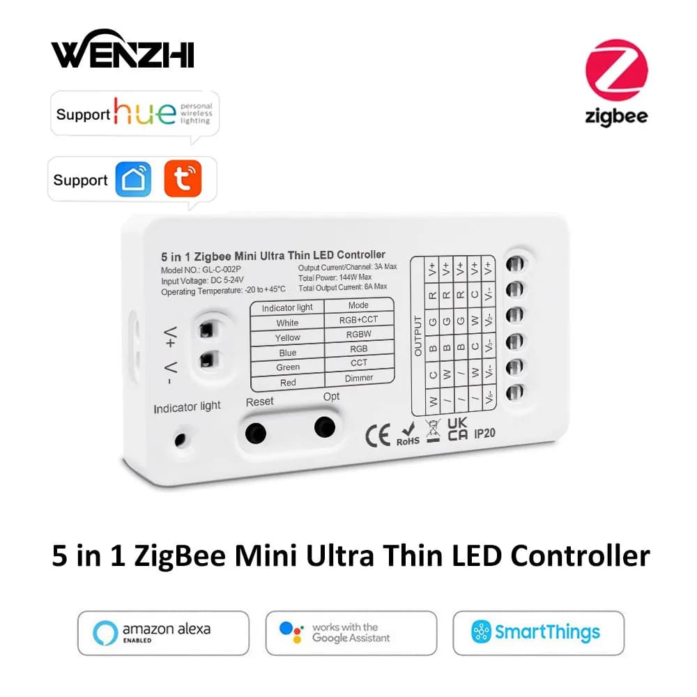 Zigbee Mini 5 in1 12/24V RGBCCT/RGBW/RGB/CCT/Dimmer Controller per strisce luminose a LED Tuya Smart Life App/2.4G Telecomando Alexa Hue