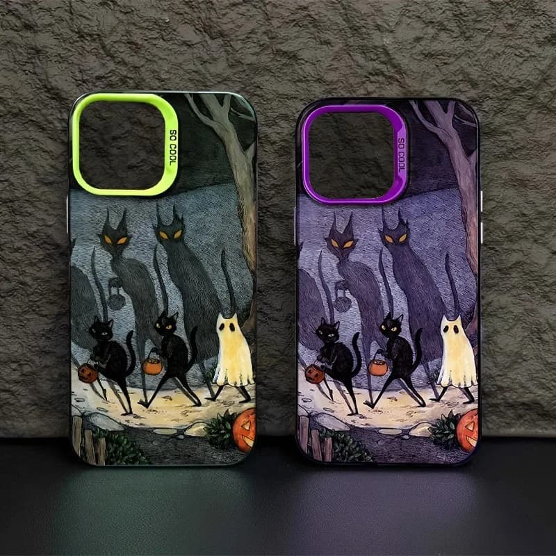 Halloween Cats Pattern Phone Case for iPhone 18 17 16 15 14 11 Pro 13 12 Mini Plus Xs XR Matte Shockproof Hard Protective Cover