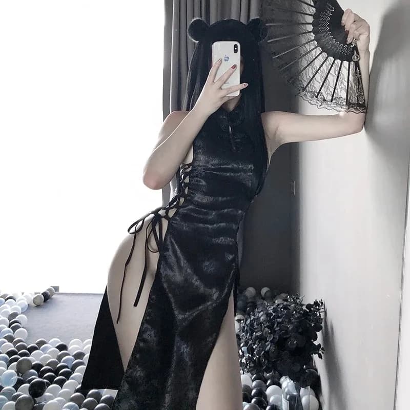 Mini abito Qipao con fasciatura alta divisa con mutandine donna Lingerie Sexy costumi Cosplay uniformi Cheongsam tradizionali cinesi