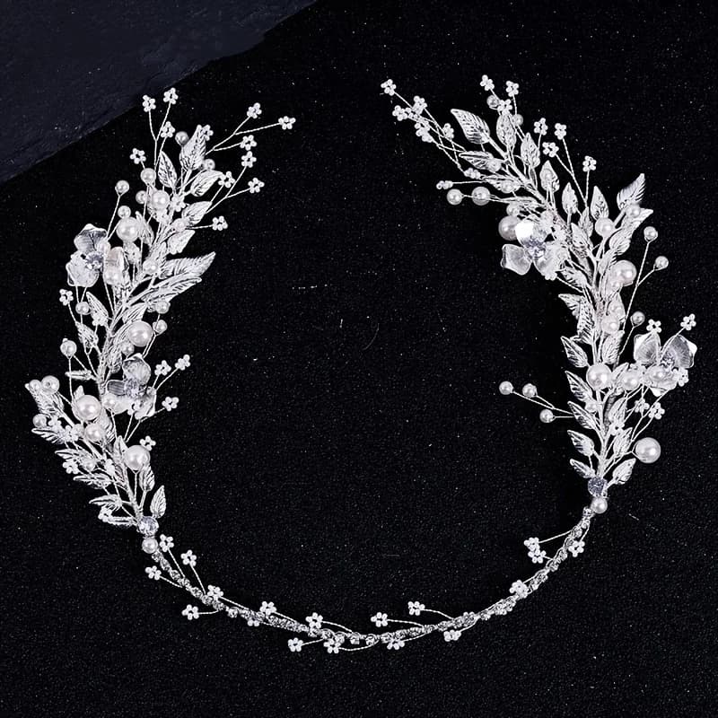 Diadema della fascia della perla della foglia di colore argento per gli accessori dei capelli da sposa fascia per capelli da sposa diademi di perle di cristallo e copricapo delle spose