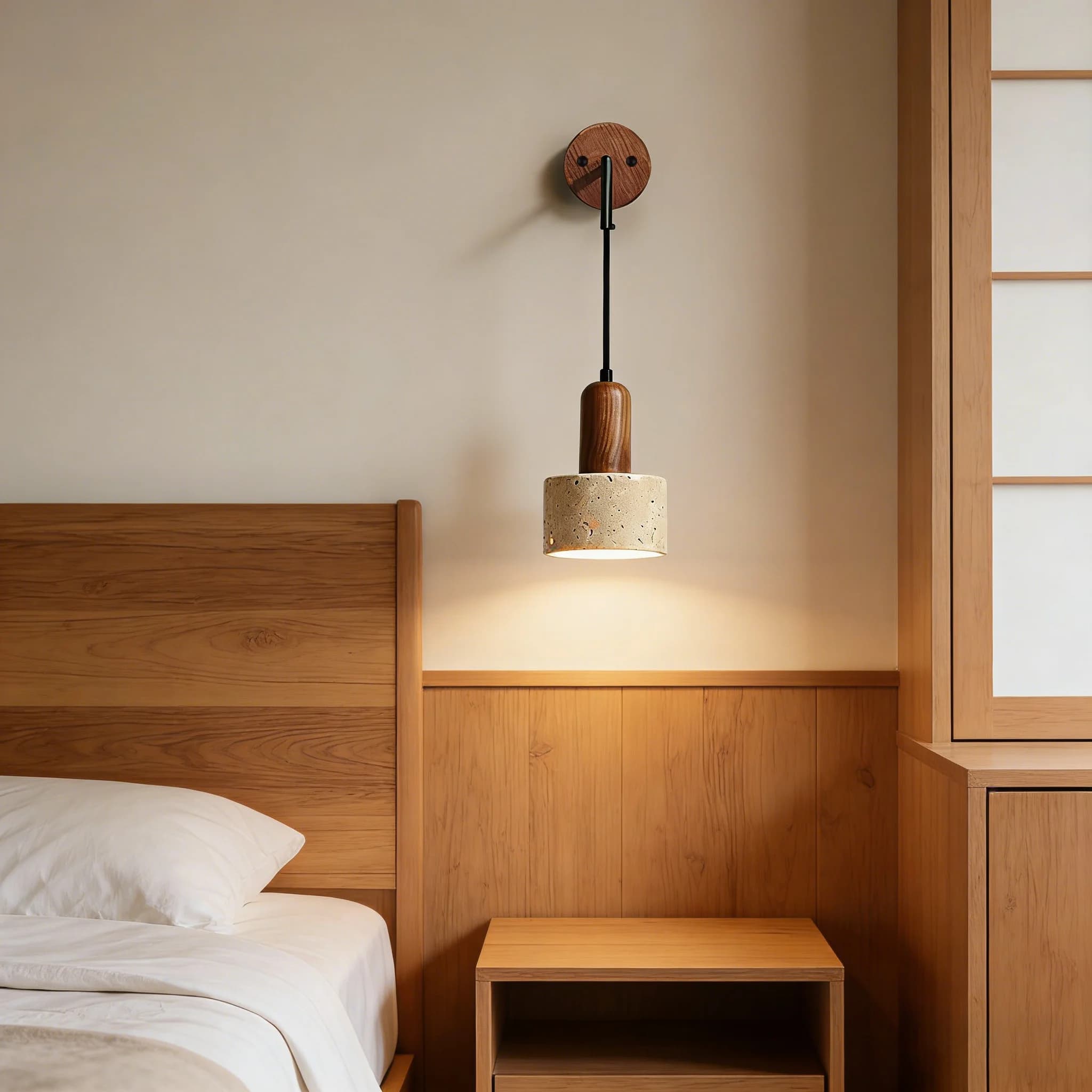 Stile caldo Wabi Sabi Pietra naturale Decorazione della casa Lampada da parete Retro Legno di pesca Colore Homestay Camera da letto Comodino Luci sconce a LED