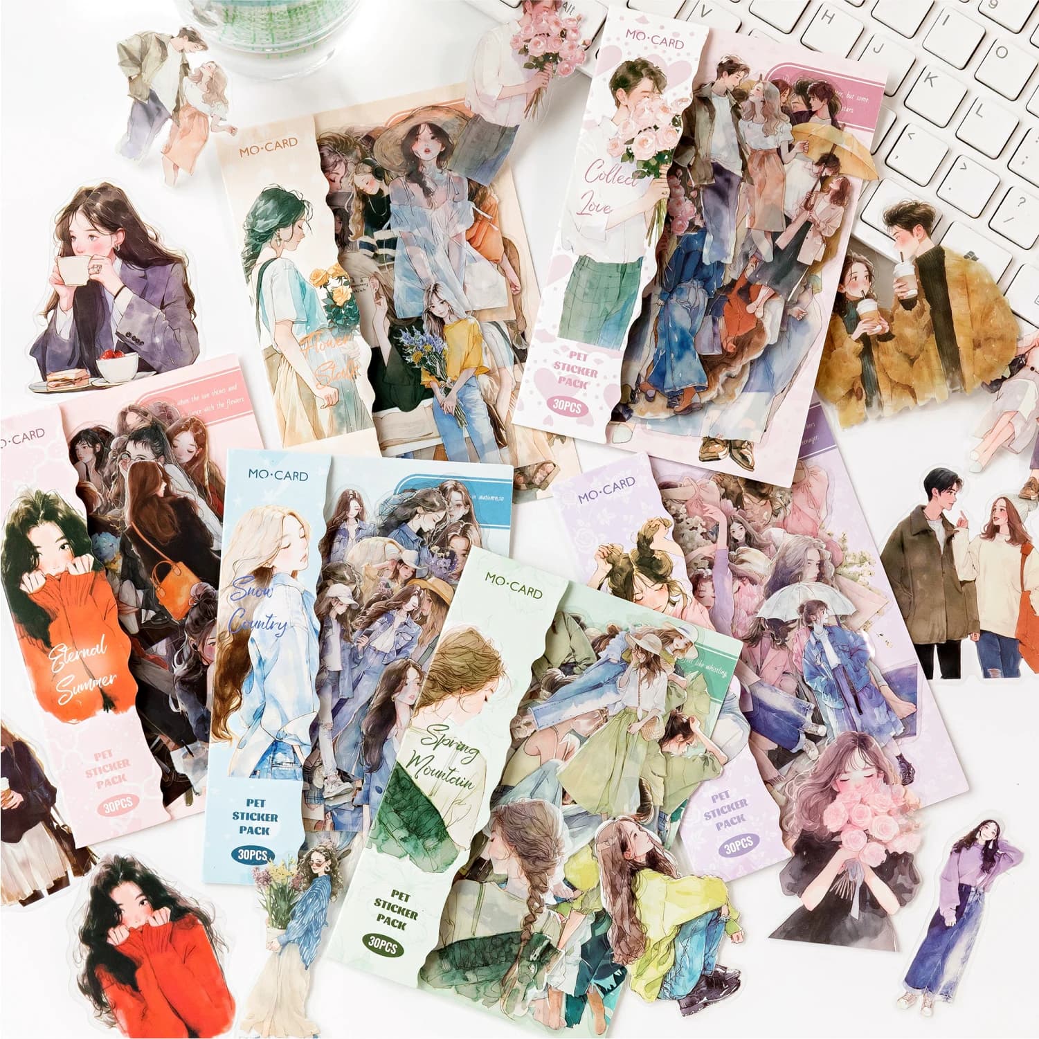 30 Pcs/pack PET Ins Stickers Girls Life Combo Kit DIY Scrapbooking Materials Collage Stationery Decor Diary Supplies
