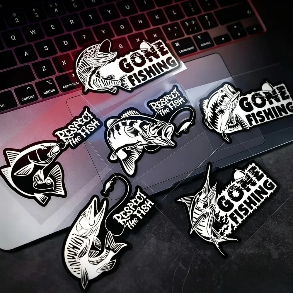 Fishing Theme Vinyl Sticker, Waterproof For Truck SUV Laptop Tackle Box