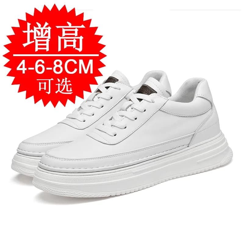 Scarpe rialzanti da uomo con altezza invisibile e suola bianca, scarpe sportive in pelle con lacci, 8 cm, 6 cm, scarpe con tacco nascosto bianco