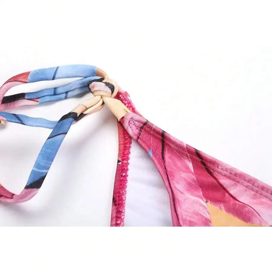 Costume da bagno bikini triangolare stampato da donna con spalline regolabili, per la spiaggia