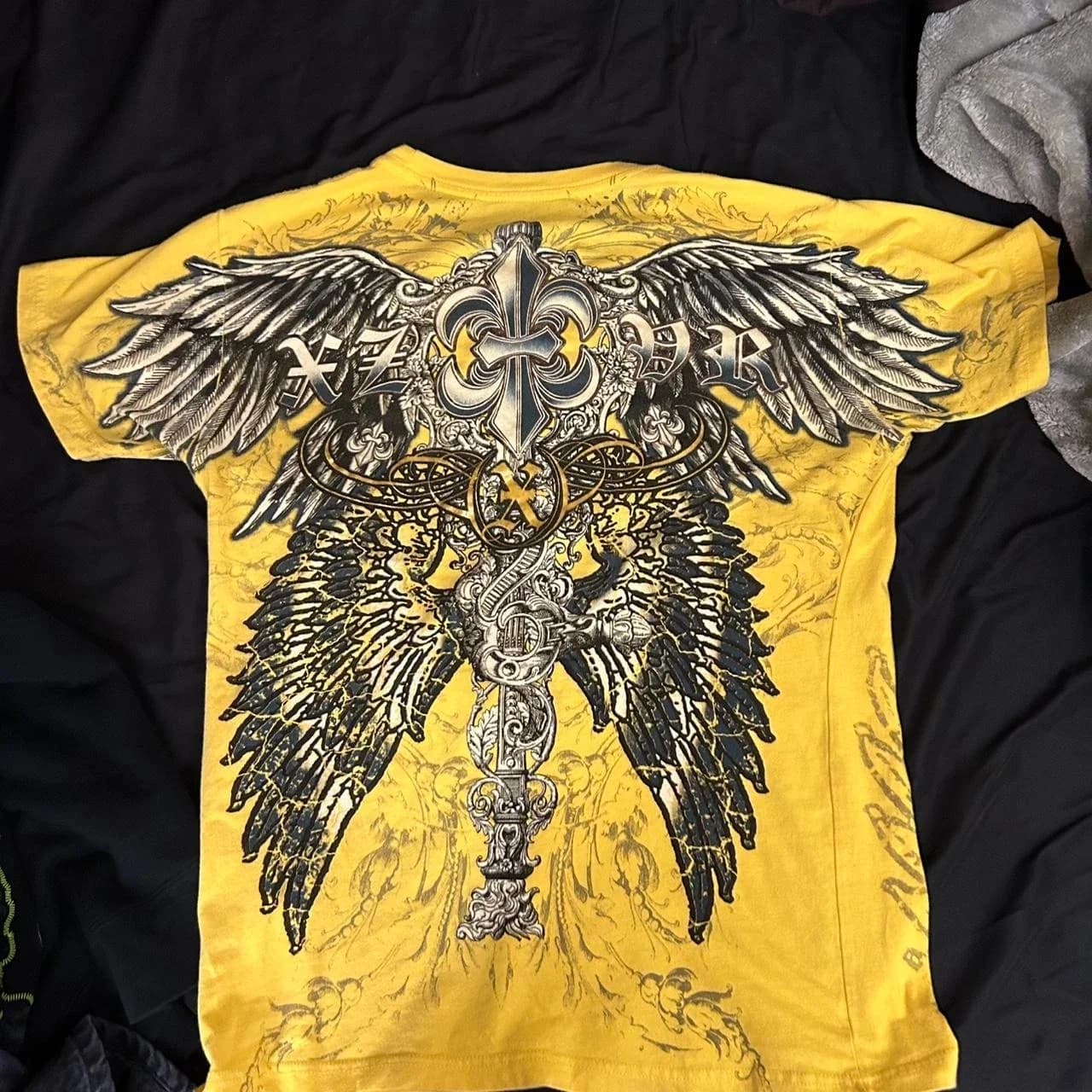 Retro Xtreme Angel Wing Uomo Giallo Maniche corte Harajuku High Street American Fashion T-shirt Uomo Donna Estate Top