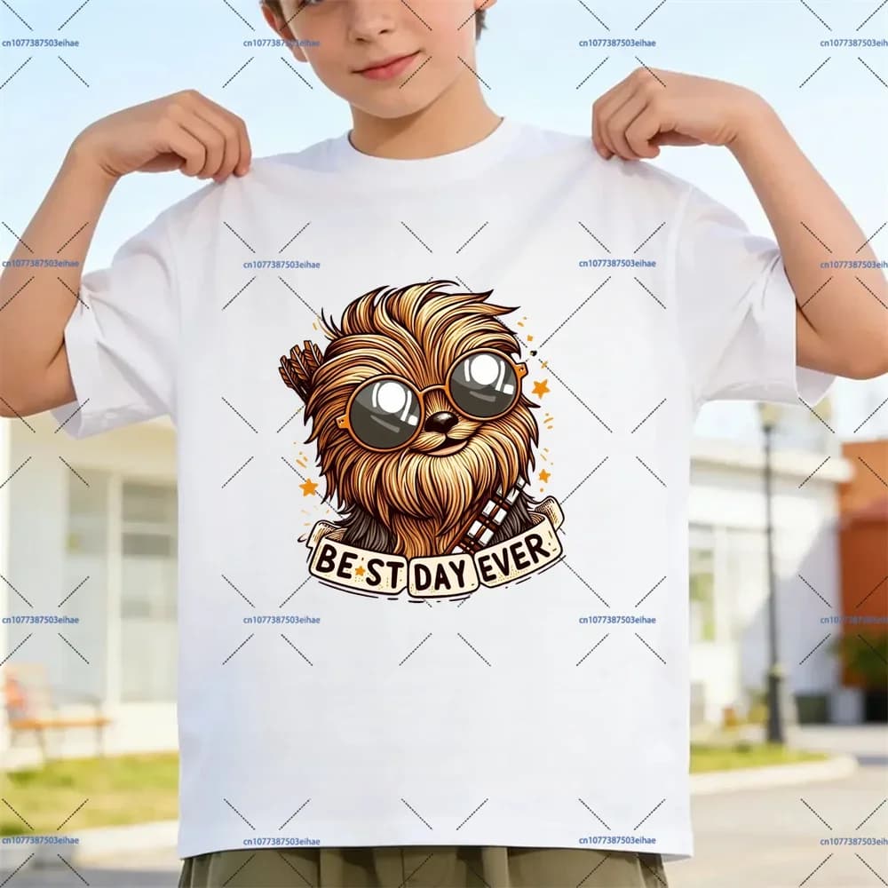 T-shirt in cotone per bambine Star Wars, manica corta, stampa cartoon, bella maglietta casual, traspirante, morbida, per bambini