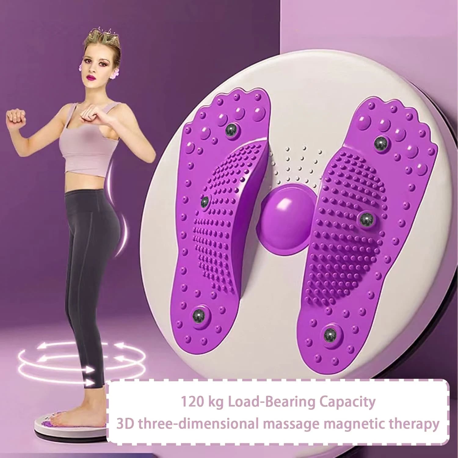 Purple waist twister disc with LCD counter, 360 ° Rotating fitness table for weight loss and basic exercises