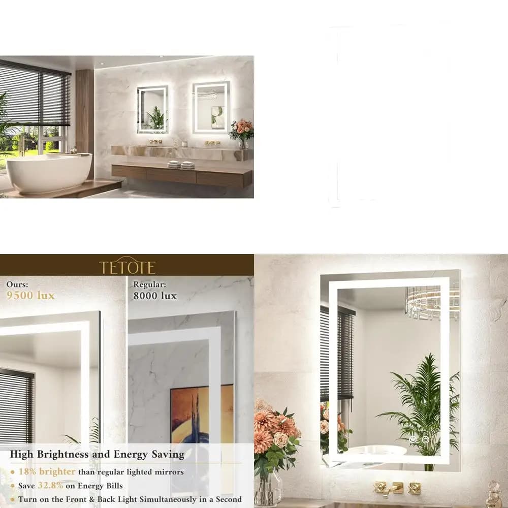 Specchio da Bagno Illuminato a LED 22 x 30 con Luci Dimmerabili a 3 Colori, Vetro Temperato Antiappannamento, Impermeabile