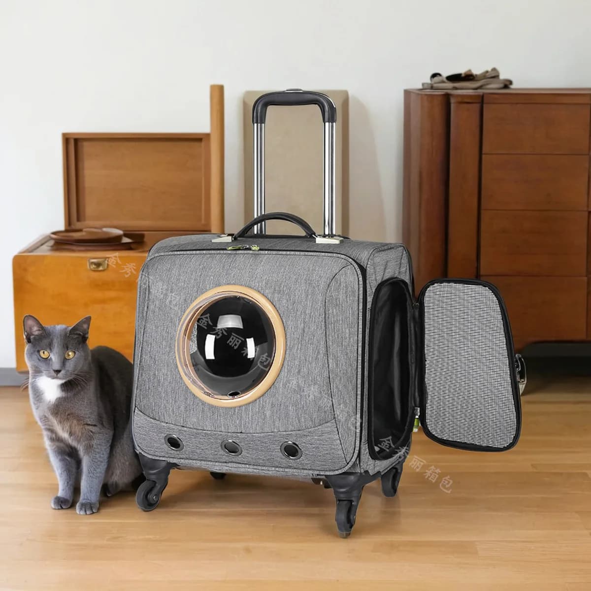 Trasportino per animali da 18 pollici con ruote Gabbia per gatti da viaggio portatile Traspirante Approvata dalla compagnia aerea
