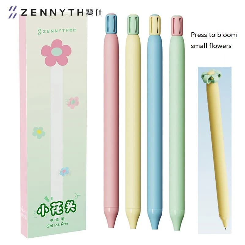 Kawaii 4 pz/set Penna Gel Presse Forniture di Cancelleria Fiore Doppio Perlina Punta CS 0.5mm Nucleo Nero Scrittura Liscia Penne Firma