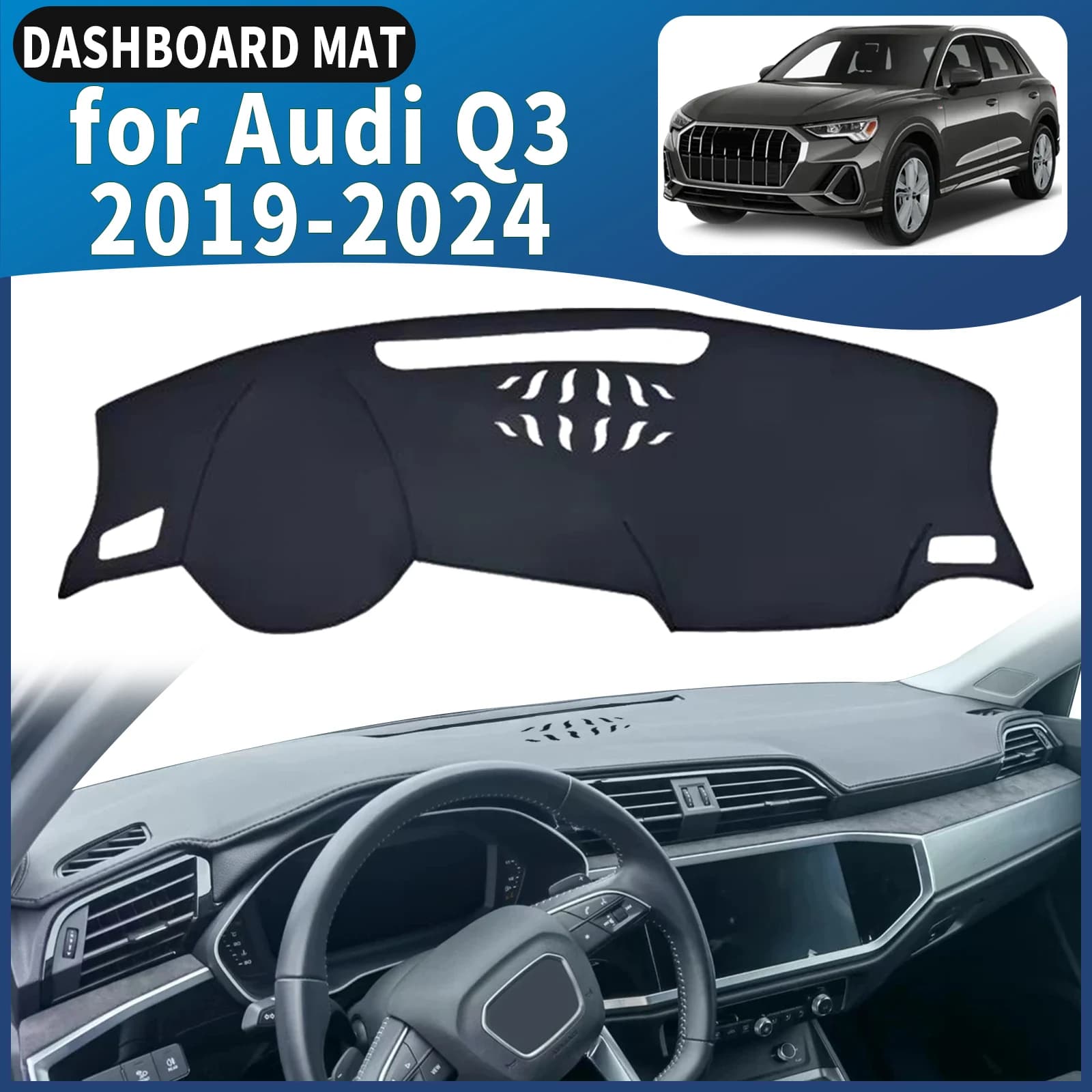 Misura per Audi Q3 2024 2023 2022 2021 2020 2019 Dash Zerbino Cruscotto Copertura Pad DashMat Parasole Accessori Auto Tappeto Protettivo