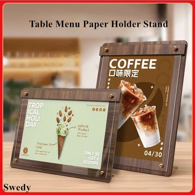 Set di 3 Porta-Cartelli A5 148X210MM in Legno e Plastica, Espositore per Menu, Volantini, Documenti, Etichette Prezzi, Cornici per Foto e Poster