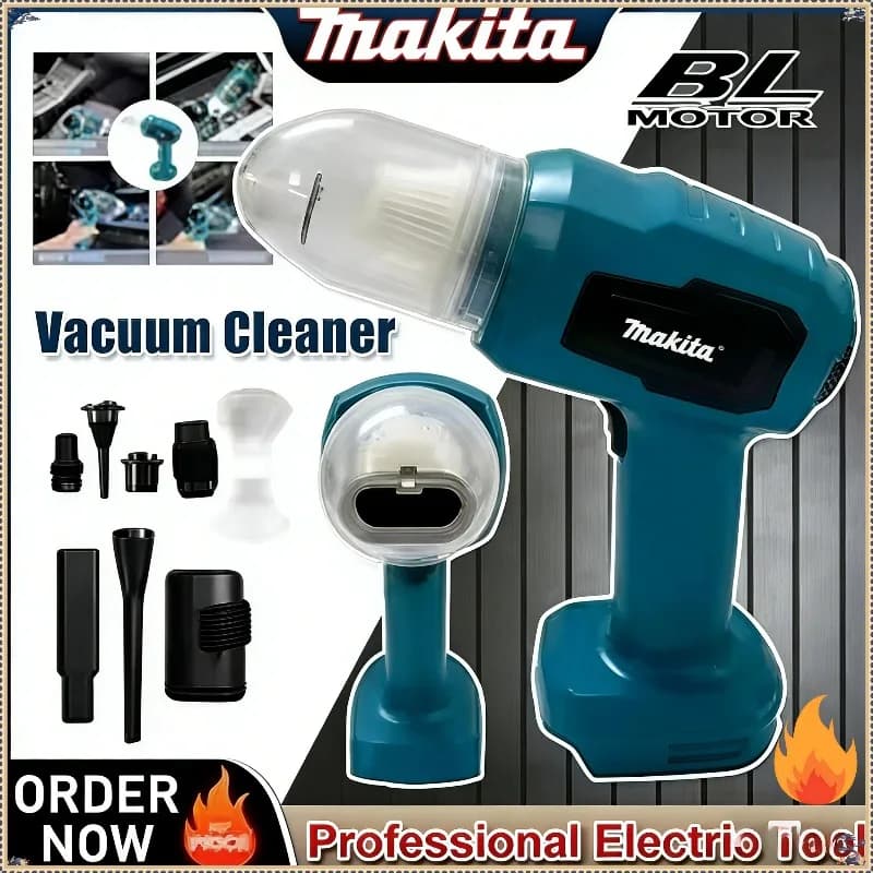 Mini aspirapolvere portatile multifunzione Makita 18V per auto, ricaricabile, con funzione di raccolta polvere, compatibile con batterie Makita.