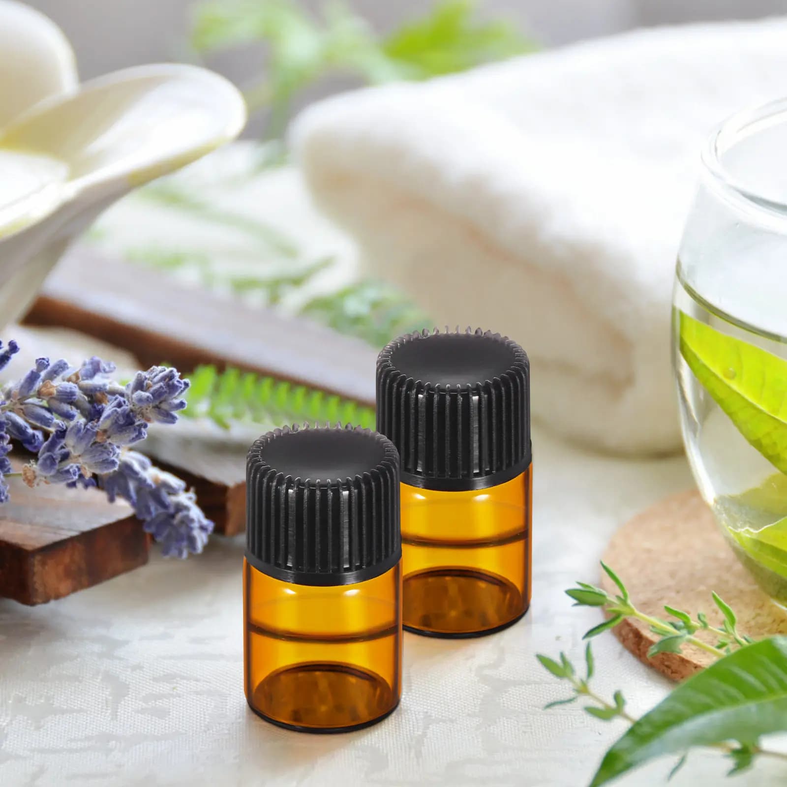 12 Empty Bottles for Essential Oils, Amber Bottles for Diffusion, Dispenser with Counters, Package for Essentials with Roller Applicator