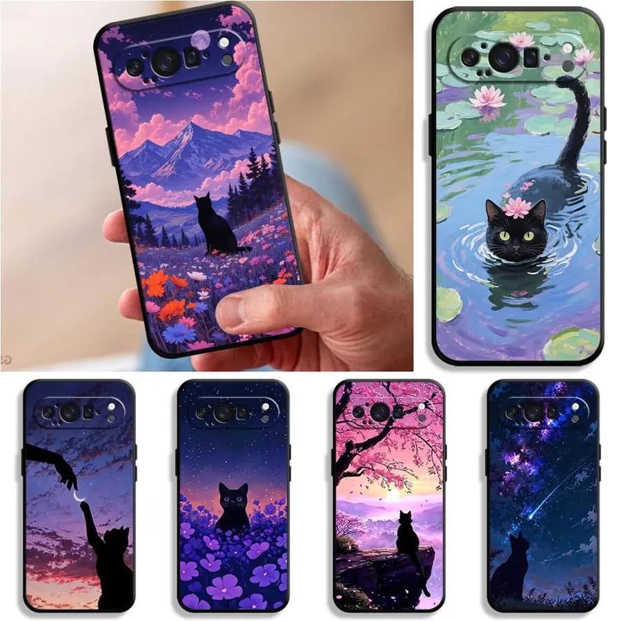 Funda Cover per telefono per Google Pixel 10A 6 7 8 Pro 10 9 Pro XL 6a 7a 9a 8a Cartoon Night Sky Cat
